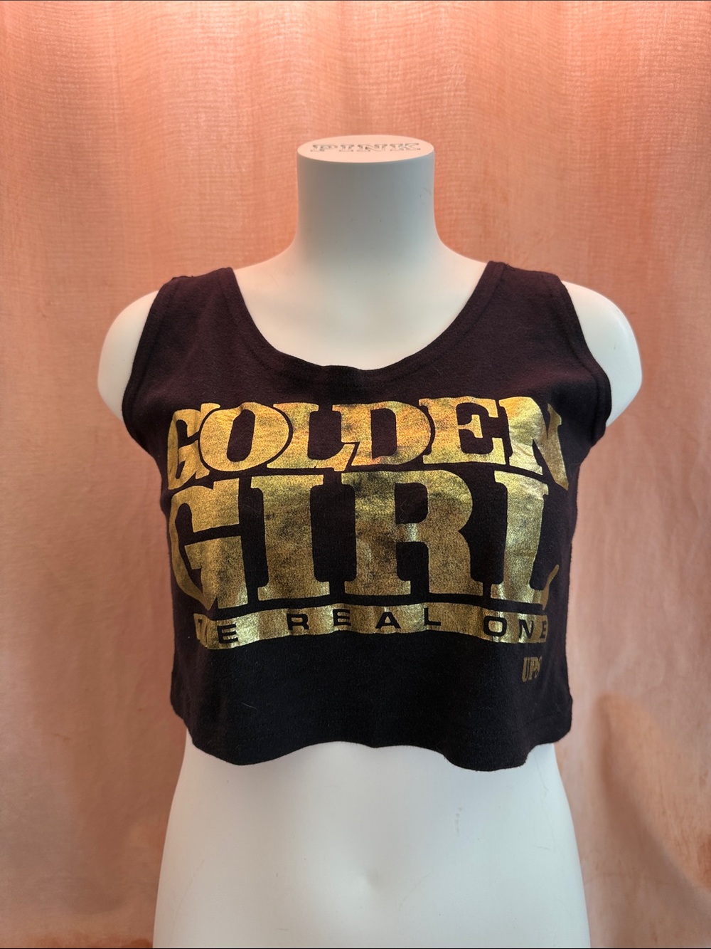 “GOLDEN GIRL The Real One” Black Cropped Tank with Gold Foil Logo vintage